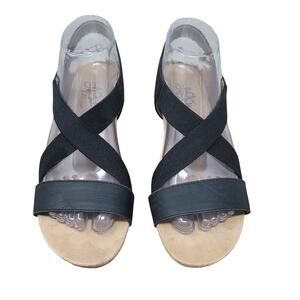 Life Stride Soft System Flex Black Strappy 2" Heel Summer Sandals 7.5M
